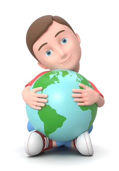 Cuddling the World. 3D Cartoon Character Illustration — Stock Photo, Image