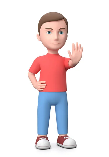 Angry Young Kid Stop Gesture Illustration 3D — Photo