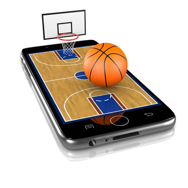 Баскетбол на смартфоне, Спортивное приложение — стоковое фото