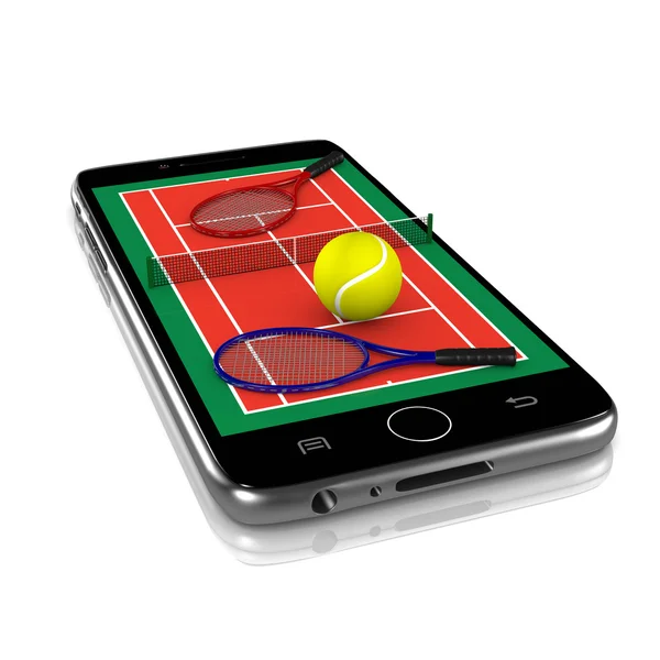 スポーツ アプリ スマート フォンでテニス — ストック写真