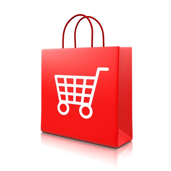 Red Shopping Bag with Cart — Stock Photo, Image