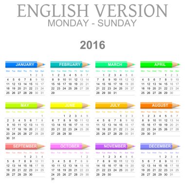 2016 boya kalemi İngilizce sürüm takvimi