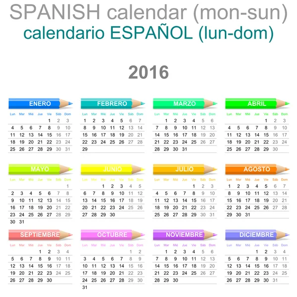 2016 Crayons Calendar Versión en español — Foto de Stock