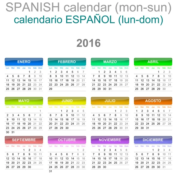2016 Calendario Versión en español Lun - Sol — Foto de Stock