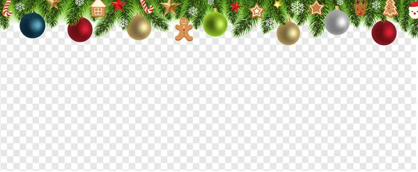 Christmas Border With Christmas Toys Transparent Background — Stock Vector