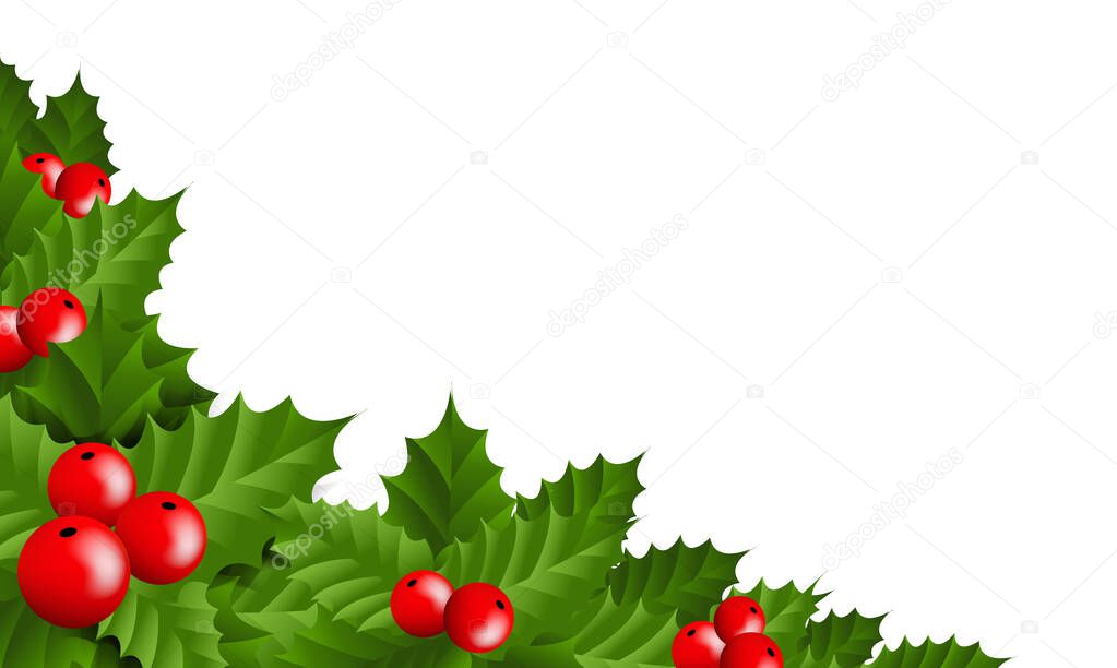 Border And Holly Berry Isolated White Background