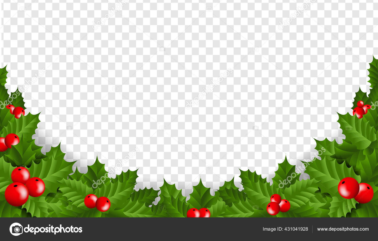 Border With Holly Berry Isolated Transparent Background Stock Vector