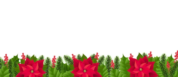 Red Poinsettia Border Isolated White Background — Stock Vector