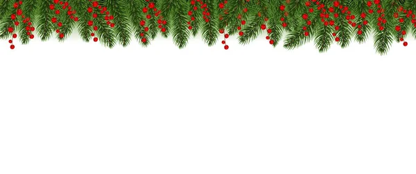 Red Merry Christmas Border With Holly Berry White Background — Stock Vector