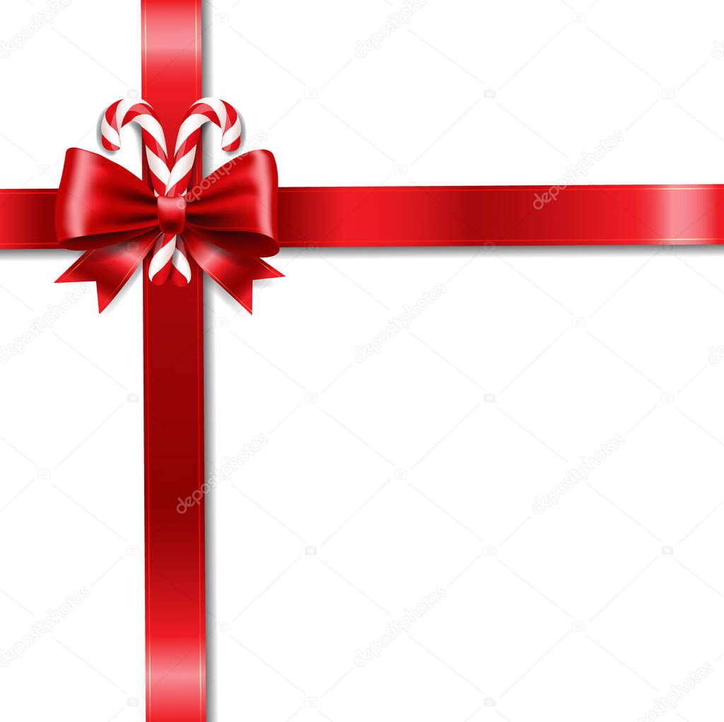 Xmas Ribbon Bow And Lollipop White Background
