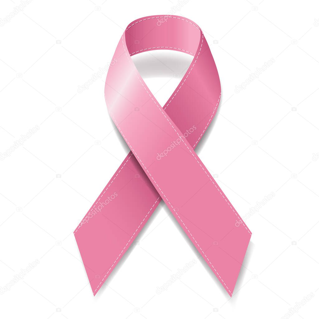 Realistic Pink Ribbon Symbol Of Breast Cancer Awareness