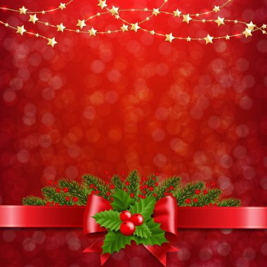 Holly Berry 'nin Kırmızı Arkaplanlı Noel kartı