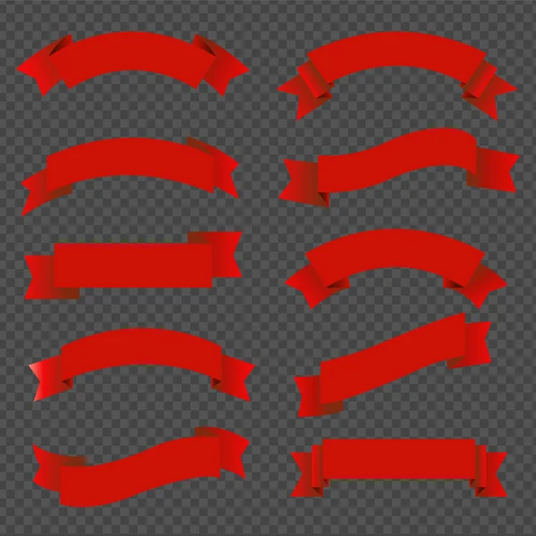 Red Ribbon Big Set Geïsoleerde Transparante Achtergrond Vector Illustratie — Stockvector