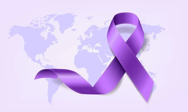 World Cancer Day Violet Ribbon Card Gradient Mesh Vector Illustration — 스톡 벡터