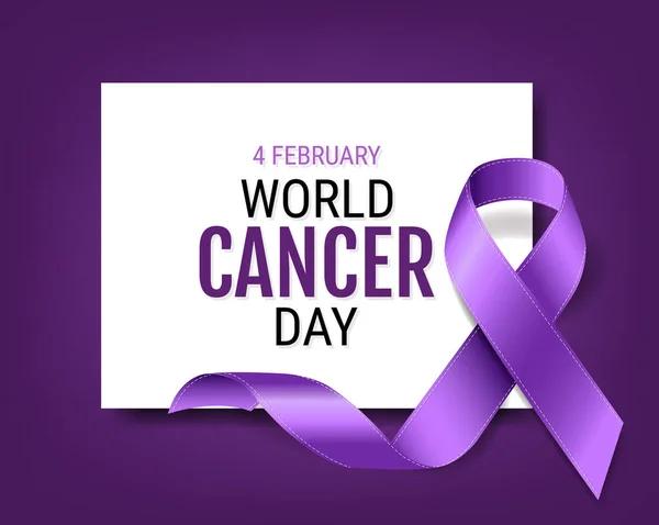 Journée Mondiale Cancer Avec Affiche Ruban Violet Avec Maille Dégradée — Image vectorielle