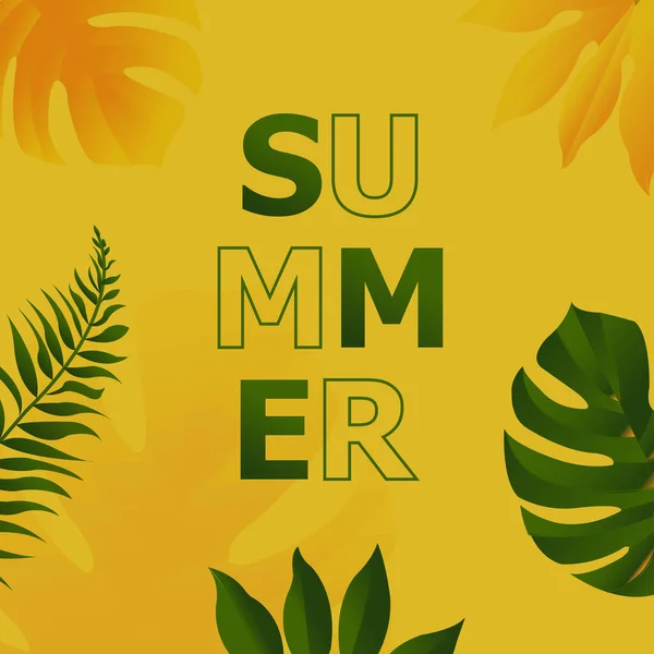 Summer Poster With Tropical Leaves — Stock Vector