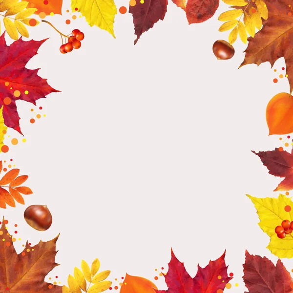 Autumn Bright Border And Leaves — Vector de stock