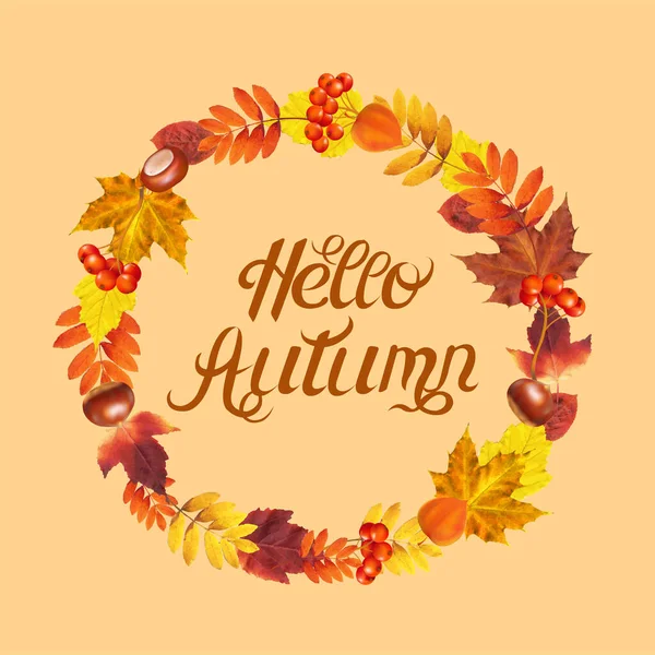 Autumn Wreath Card With Leaves — Vector de stock