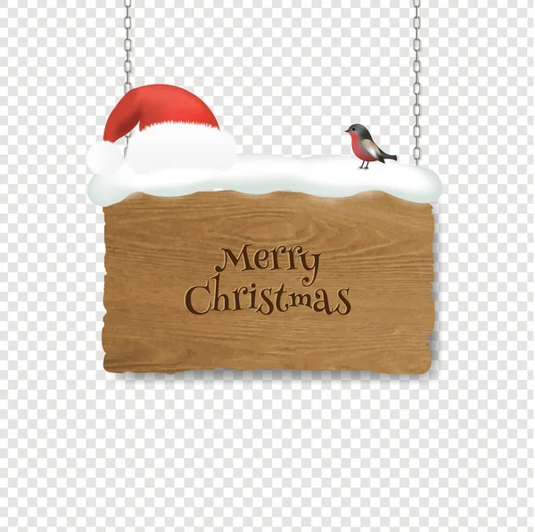 Christmas Santa Claus Hat With And Wooden Banner Transparent Background — Stock Vector
