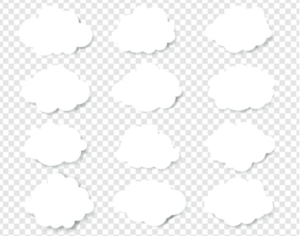 Nuages blancs réglés avec fond transparent — Image vectorielle