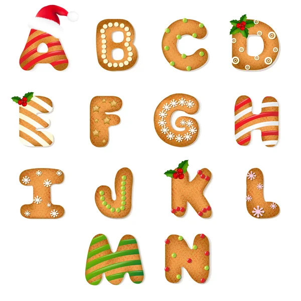 Kerstmis peperkoek cookie alfabet — Stockvector