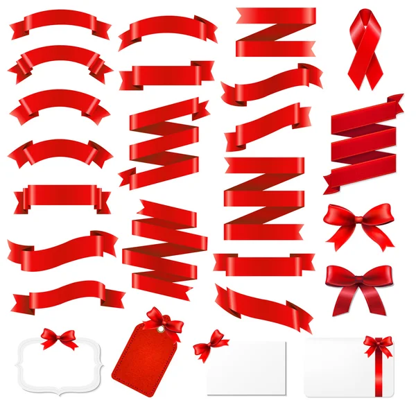 Red Ribbons Big Set — Stock Vector