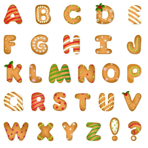 Navidad Pan de jengibre Cookie Alphabet — Archivo Imágenes Vectoriales