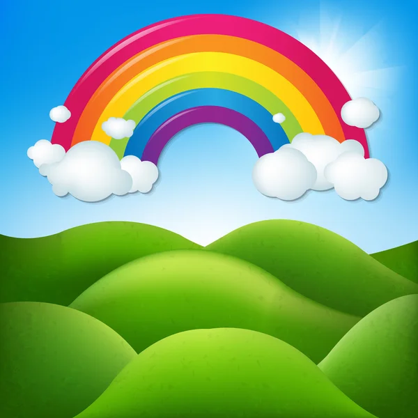 Fantastische Landschaft mit Regenbogen — Stockvektor