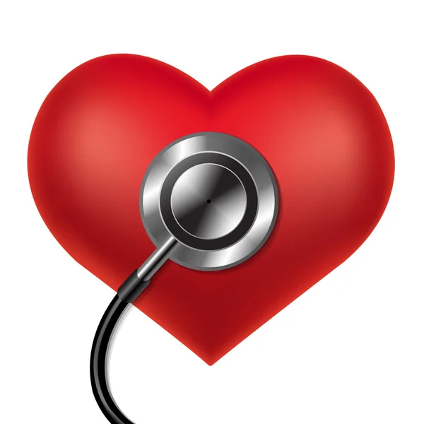 Coração vermelho com estetoscópio — Vetor de Stock