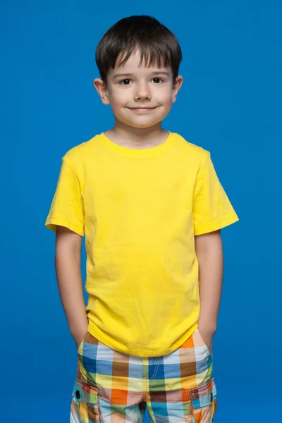 Cute little Ukrainian boy in yellow shirt — Stock Photo, Image