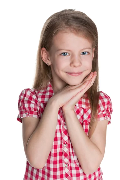 Niña tímida contra el blanco — Foto de Stock