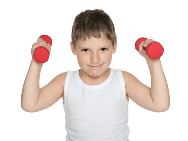 Vertrouwen jongen met halters — Stockfoto