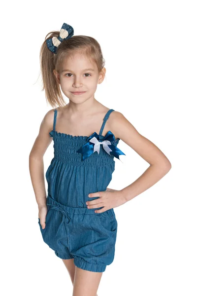 Lovely little girl against the white — Stock Photo, Image