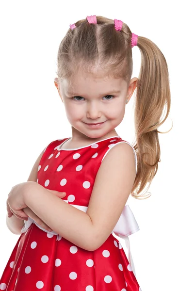 Entzückendes kleines Mädchen auf weißem Hintergrund — Stockfoto