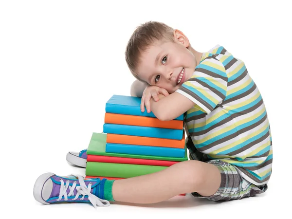 Lindo niño y libros — Foto de Stock