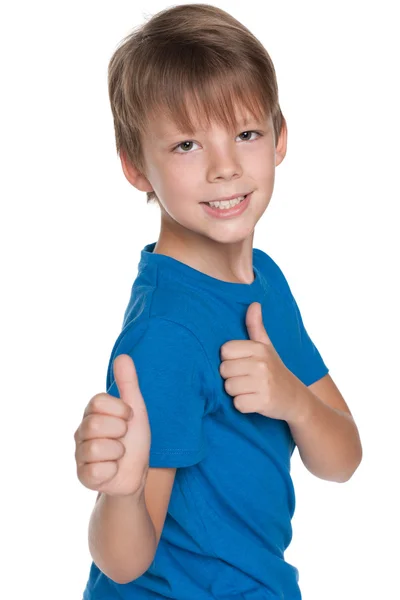 Malý chlapec s jeho palec nahoru — Stock fotografie