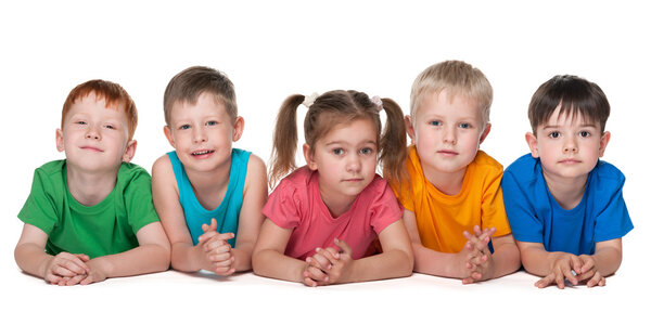 Group of five cheerful children