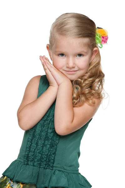 Little girl against the white — Stock Photo, Image