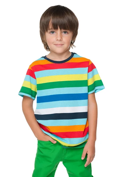 Mode lachende jongen in een striped shirt — Stockfoto