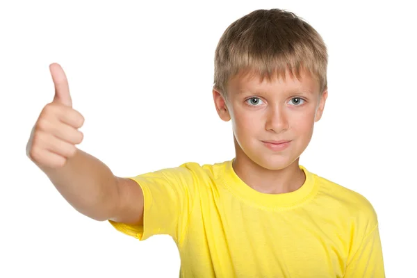 Knappe jongen met zijn duim omhoog — Stockfoto