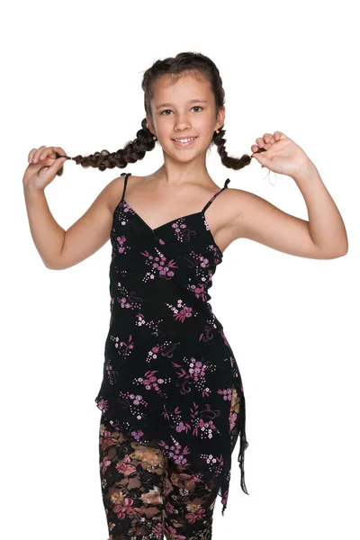 Vrij jong meisje met pigtails — Stockfoto