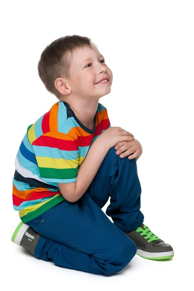 Niño rubio con camisa a rayas — Foto de Stock