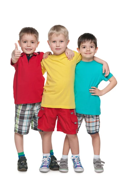 Three fashion little boys stand together — Stock Photo, Image