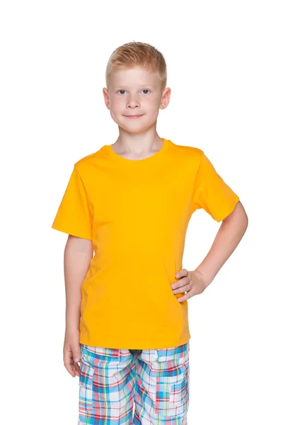 Red-haired  boy stands on the white background — Stock Photo, Image