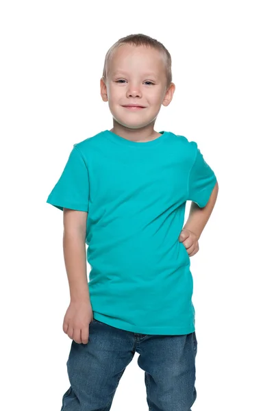 Preschool jongen in een blauw shirt — Stockfoto