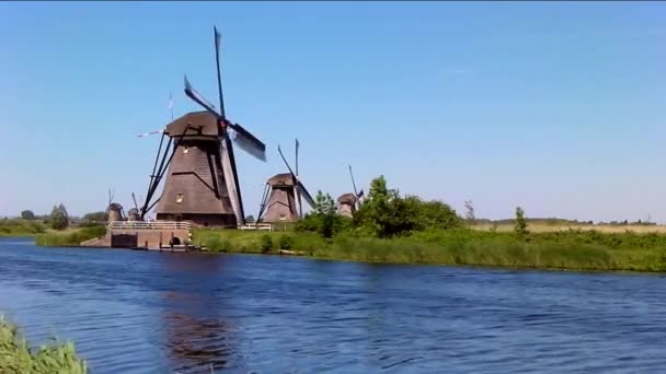 Vista de molinos de viento en Kinderdijk — Vídeo de stock