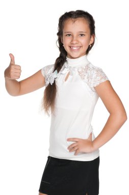 mutlu kız parmağını havaya