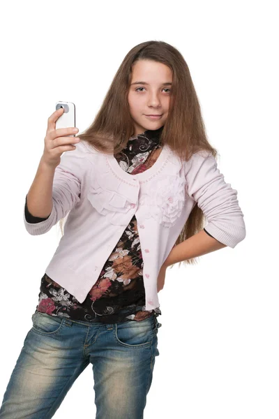 Menina bonita com um telefone celular — Fotografia de Stock