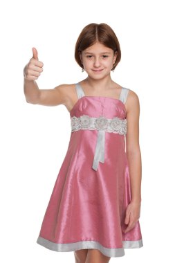 Parmağını varoluş kız gülümseyerek havaya