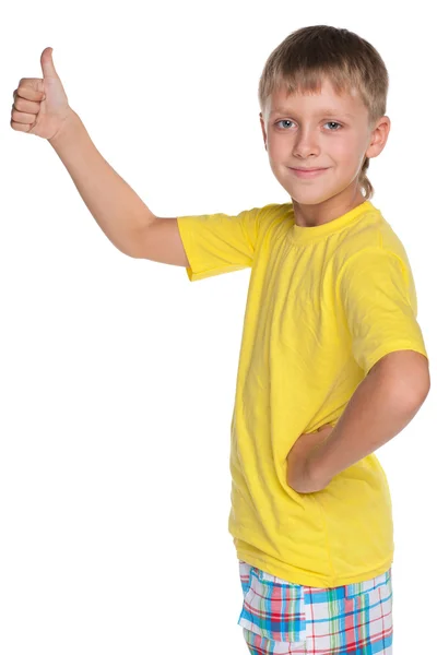 Kleiner Junge mit erhobenem Daumen — Stockfoto